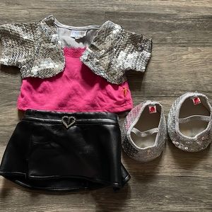 Build a Bear leather skirt outfit/ shoes